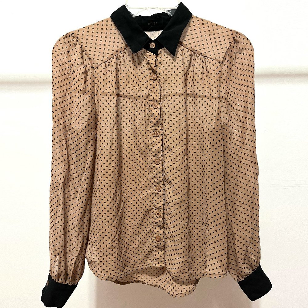 Mine Tan Polka Dot Sheer Shirt Size S